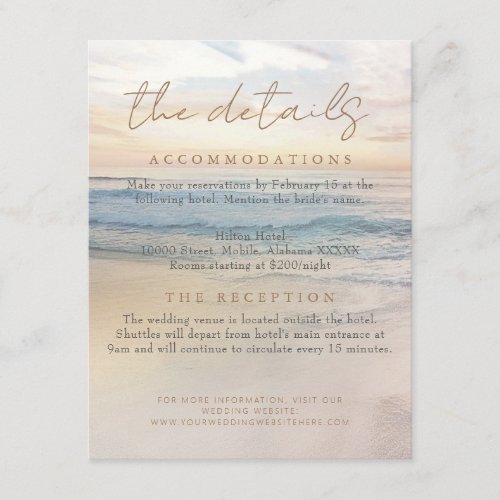 Beach Sunset SeasideOceanside Wedding Details Enclosure Card