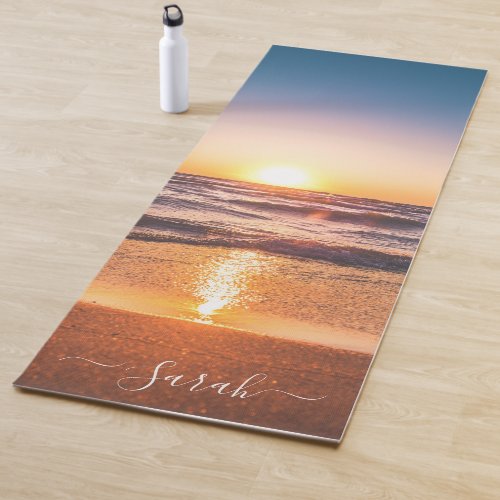 Beach Sunset Seaside Sand Personalized Name Yoga Mat