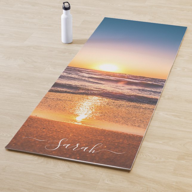 Beach Sunset Seaside Sand Personalized Name Yoga Mat (In Situ)