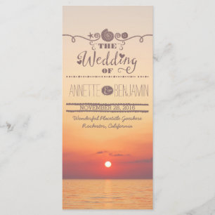 Beach sunset seaside wedding program card
