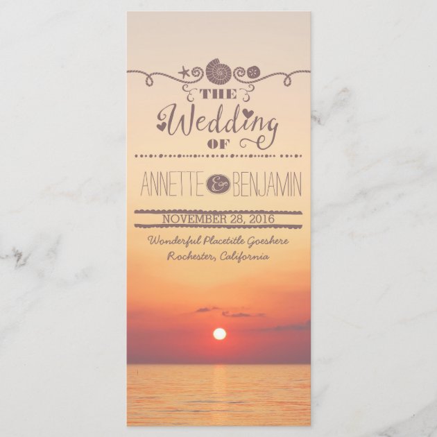 Beach Sunset Seaside Wedding Program Card