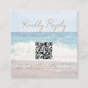 Beach Sunset Seaside Wedding Scan Code RSVP Enclosure Card