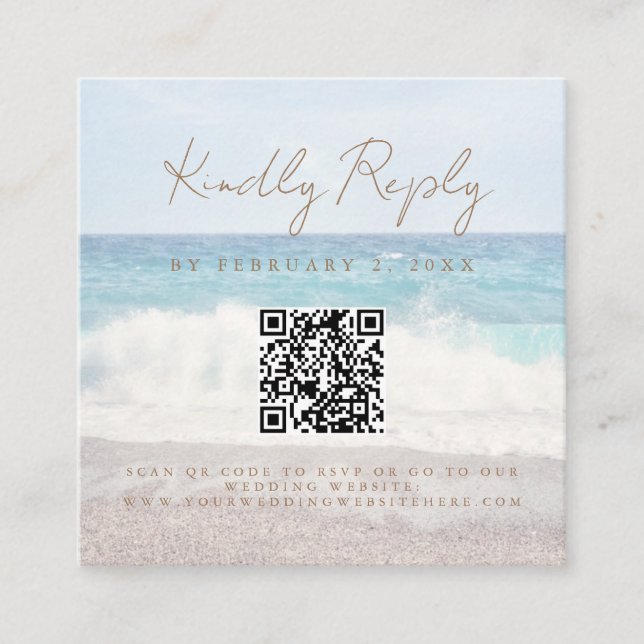Beach Sunset Seaside Wedding Scan Code RSVP Enclosure Card (Front)