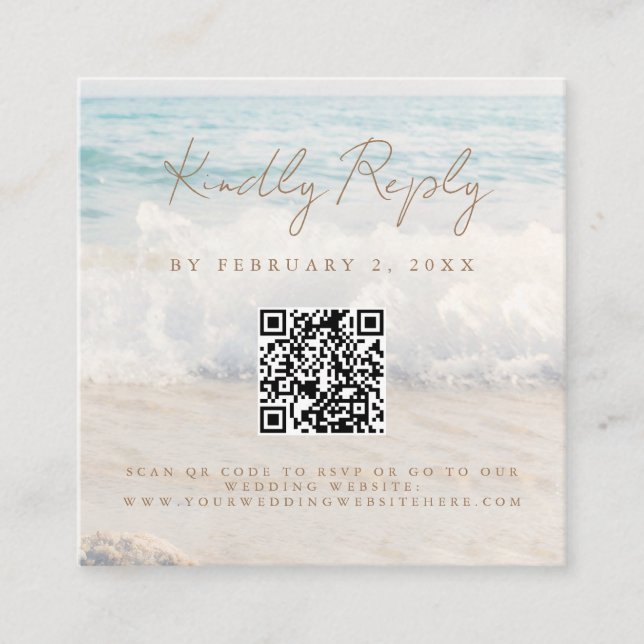 Beach Sunset Seaside Wedding Scan Code RSVP Enclosure Card (Front)