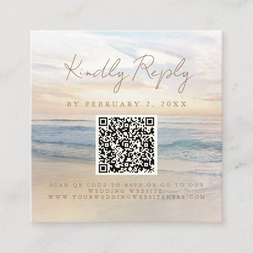Beach Sunset Seaside Wedding Scan Code RSVP Enclosure Card
