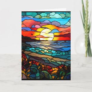 Beach Sunset Stained Glass Design Notecard