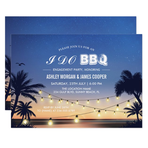 Beach Sunset String Lights I DO BBQ Engagement Invitation