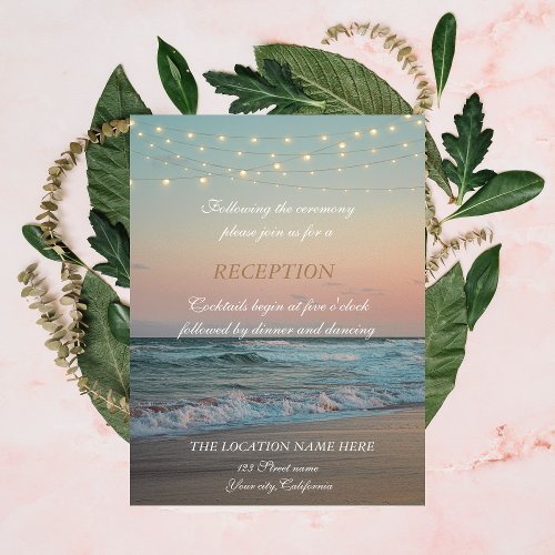 Beach SunsetString Lights Script Reception  Invitation