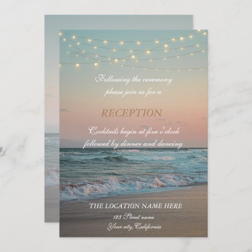 Beach SunsetString Lights Script Reception  Invitation