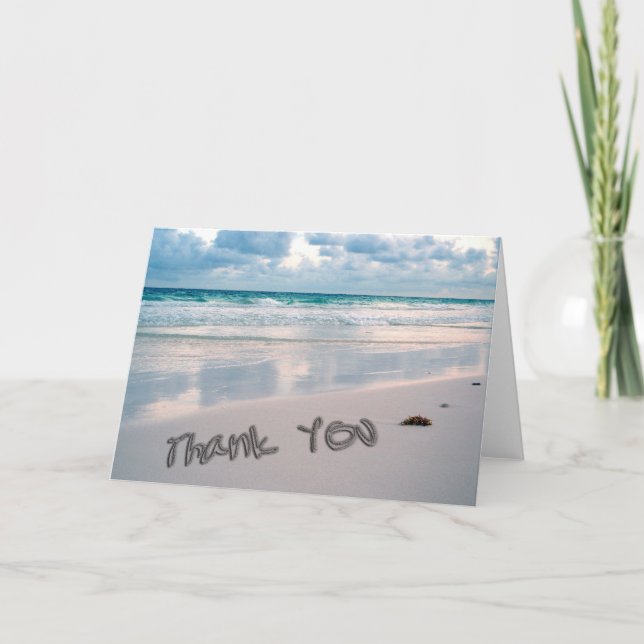 Beach Sunset Thank You Sand Writing Card (Front)