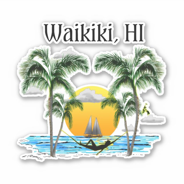Beach Sunset Waikiki Hawaii Sticker (Front)