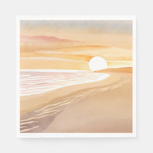 Beach Sunset Watercolor Beautiful Yellow Painted Napkins