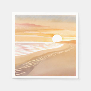 Beach Sunset Watercolor Beautiful Yellow Painted Napkins