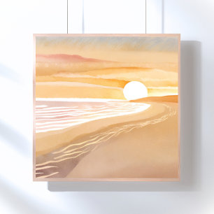Beach Sunset Watercolor Beautiful Yellow Poster