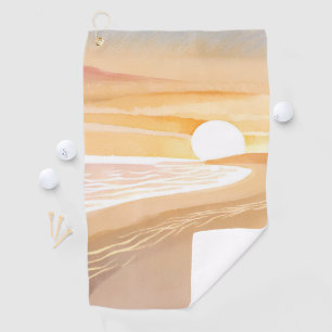 Beach Sunset Watercolor   Beautiful Yellow Sea Golf Towel