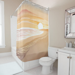 Beach Sunset Watercolor   Beautiful Yellow Shower Curtain
