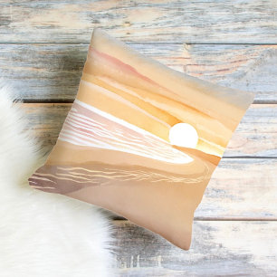 Beach Sunset Watercolor   Beautiful Yellow Throw Pillow