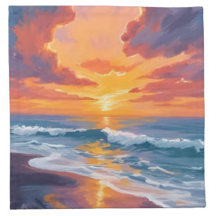 Beach Sunset Watercolor Ocean Painting Cloth Napkin