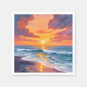 Beach Sunset Watercolor Ocean Painting Napkins