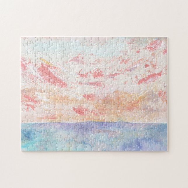 Beach sunset watercolor painting jigsaw puzzle (Horizontal)