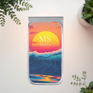 Beach Sunset Wave-Monogram- Silver Finish Money Clip