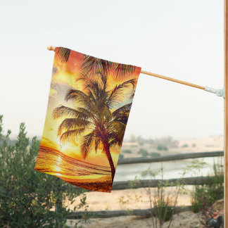 Beach Sunset Weathered House Flag