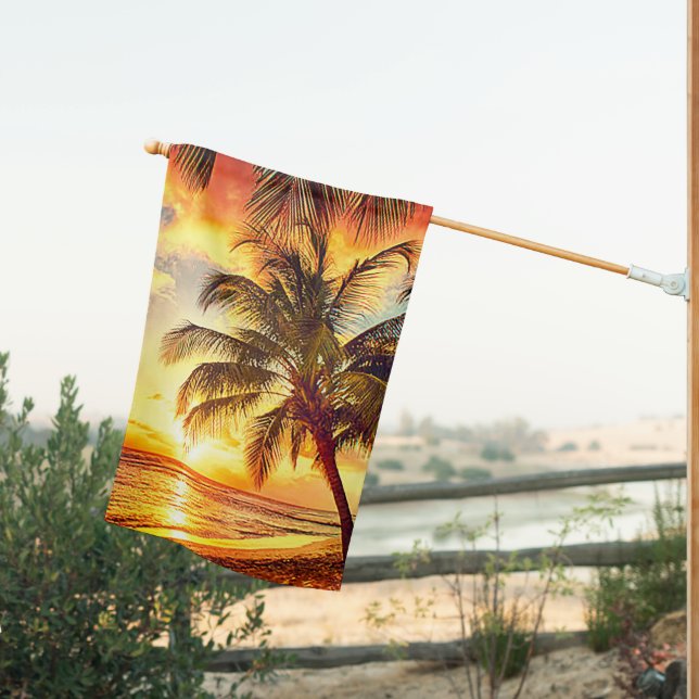 Beach Sunset Weathered House Flag (Insitu (Back))