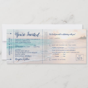 Beach Sunset Wedding Boarding Pass + RSVP Invitation