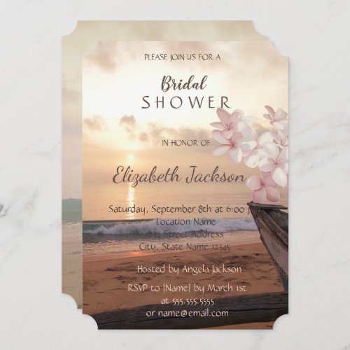 Beach Sunset WeddingPlumeria  Bridal Shower Invitation