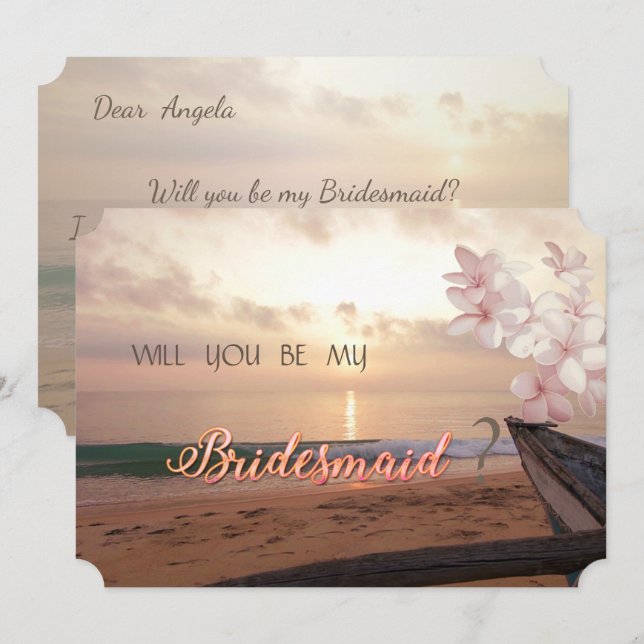 Beach Sunset Wedding,Plumeria  Bridesmaid Card (Front/Back)