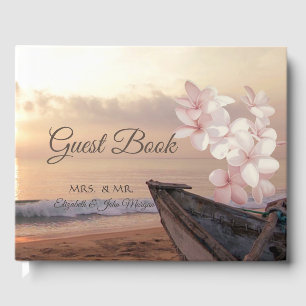 Beach Sunset Wedding,Plumeria Guest Book