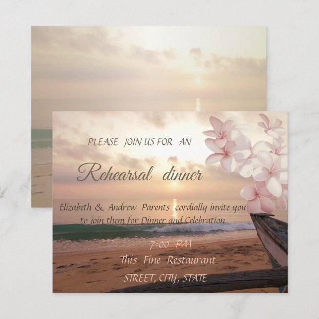 Beach Sunset Wedding,Plumeria  Rehearsal Dinner Invitation (Front/Back)