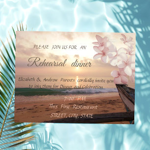 Beach Sunset Wedding,Plumeria  Rehearsal Dinner Invitation