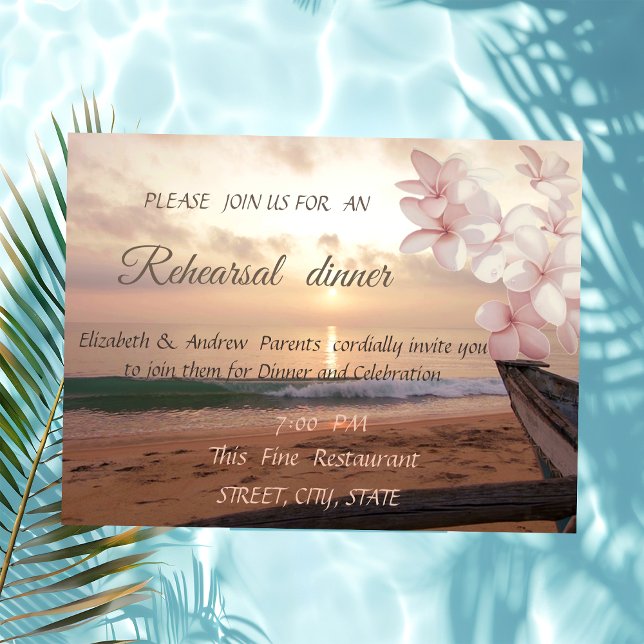 Beach Sunset Wedding,Plumeria  Rehearsal Dinner Invitation (Creator Uploaded)