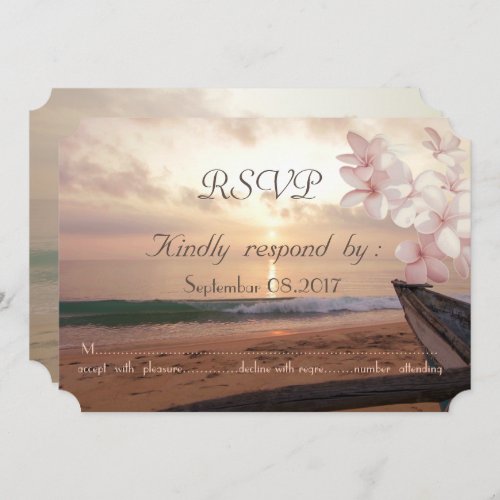 Beach Sunset  Wedding Plumeria RSVP Invitation