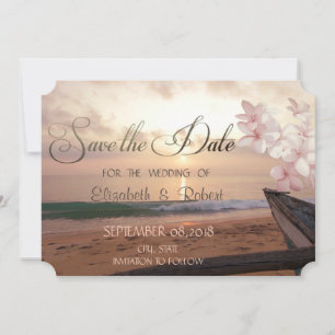 Beach Sunset Wedding,Plumeria Save The Date