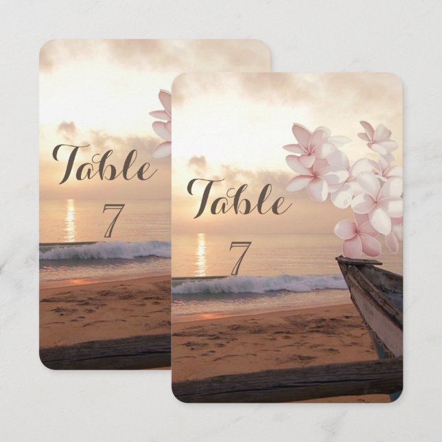 Beach Sunset Wedding,Plumeria Table Card (Front/Back)