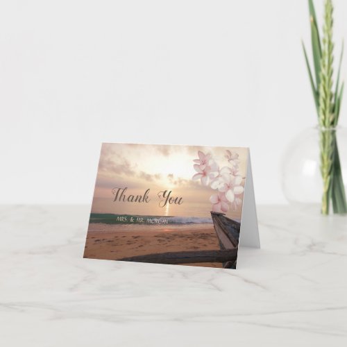 Beach Sunset Wedding Plumeria Thank You Card