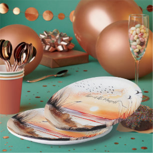 Beach Sunset with Birds Paper Plates