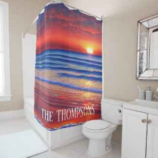 Beach Sunset with Personalized Name Shower Curtain