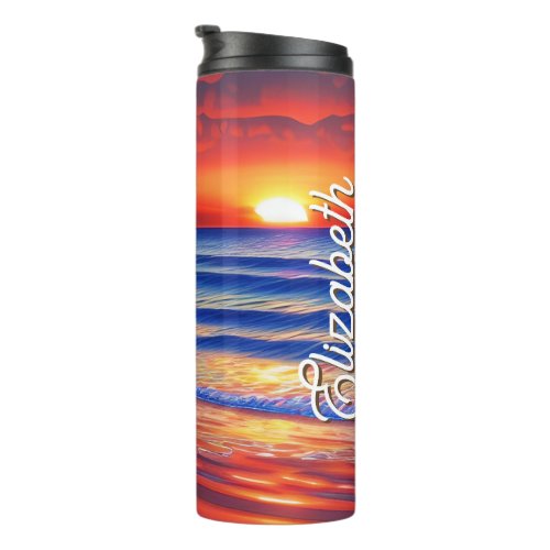 Beach Sunset with Personalized Name Thermal Tumbler