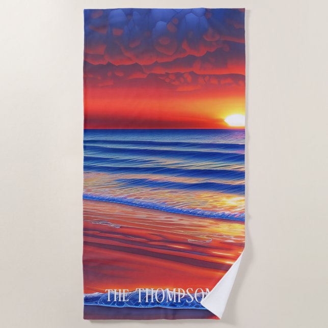 Beach Sunset with Personalized Name  Towel (Front)