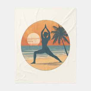 Beach Sunset Yoga Silhouette Cream Coastal Life Fleece Blanket