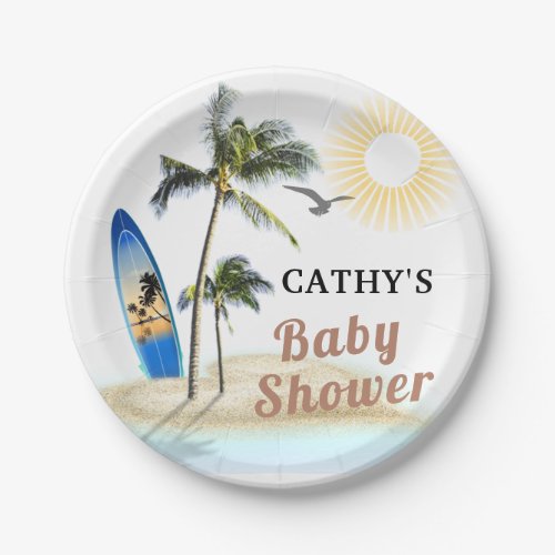 Beach Surf Baby Shower 7 Round Paper Plate