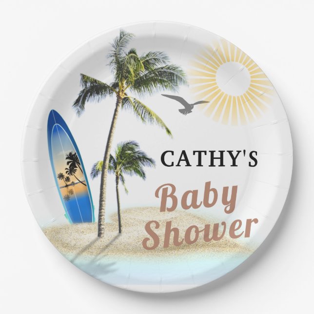 Beach Surf Baby Shower 9" Round Paper Plate (Front)