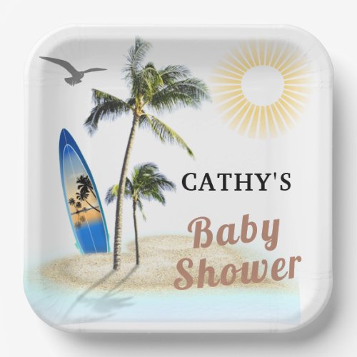 Beach Surf Baby Shower 9 Square Paper Plate