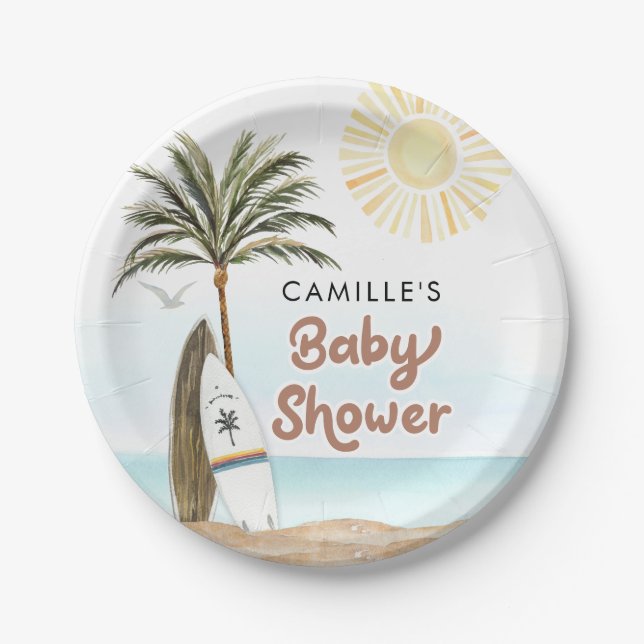 Beach Surf Baby Shower Paper Plates (Front)