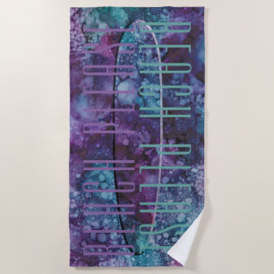 Beach Surf Board Impression Purple Blues Beach Towel