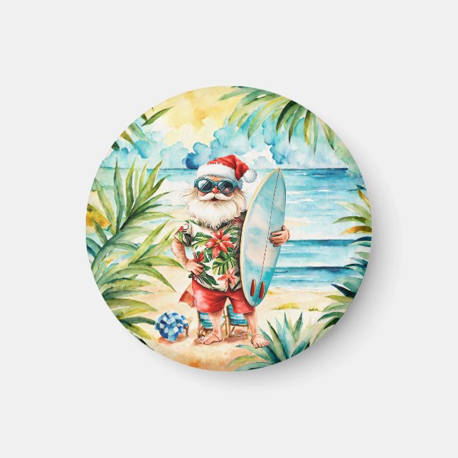Beach Surf Christmas Party with Santa Claus  Magnet (Front)
