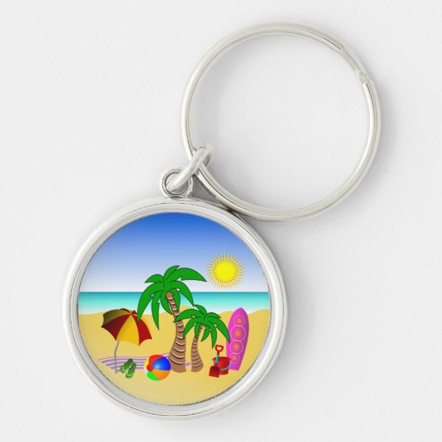 Beach Surf Fun Colorful Premium Round Key Rings (Front)